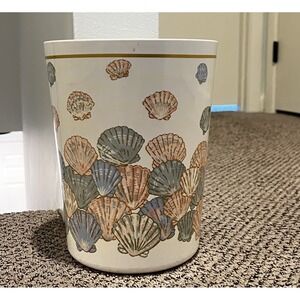 1980s 1990s Seashell Beach Trash can, Bathroom/bedroom Decor, Coastal, Retro
